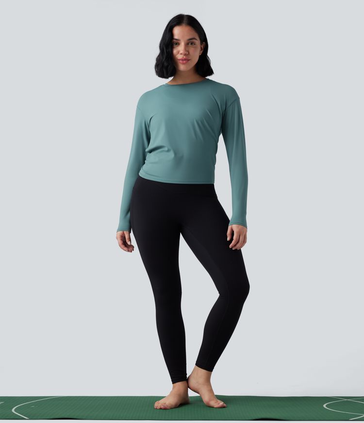 SoftlyZero™ Airy Round Neck Long Sleeve 2-in-1 Tie Back Cool Touch Yoga Sports Top-UPF50+