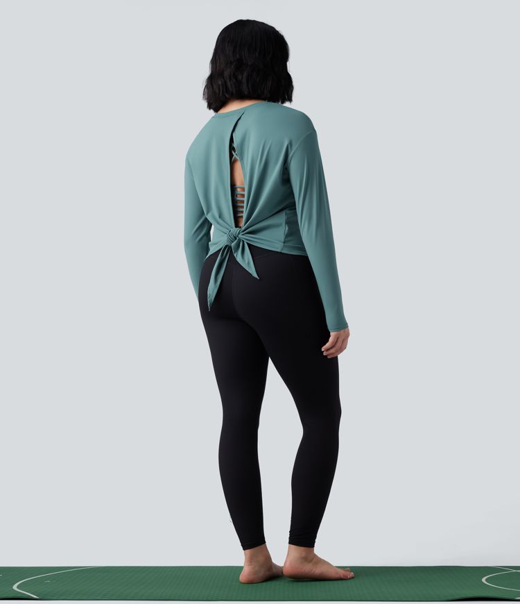 SoftlyZero™ Airy Round Neck Long Sleeve 2-in-1 Tie Back Cool Touch Yoga Sports Top-UPF50+