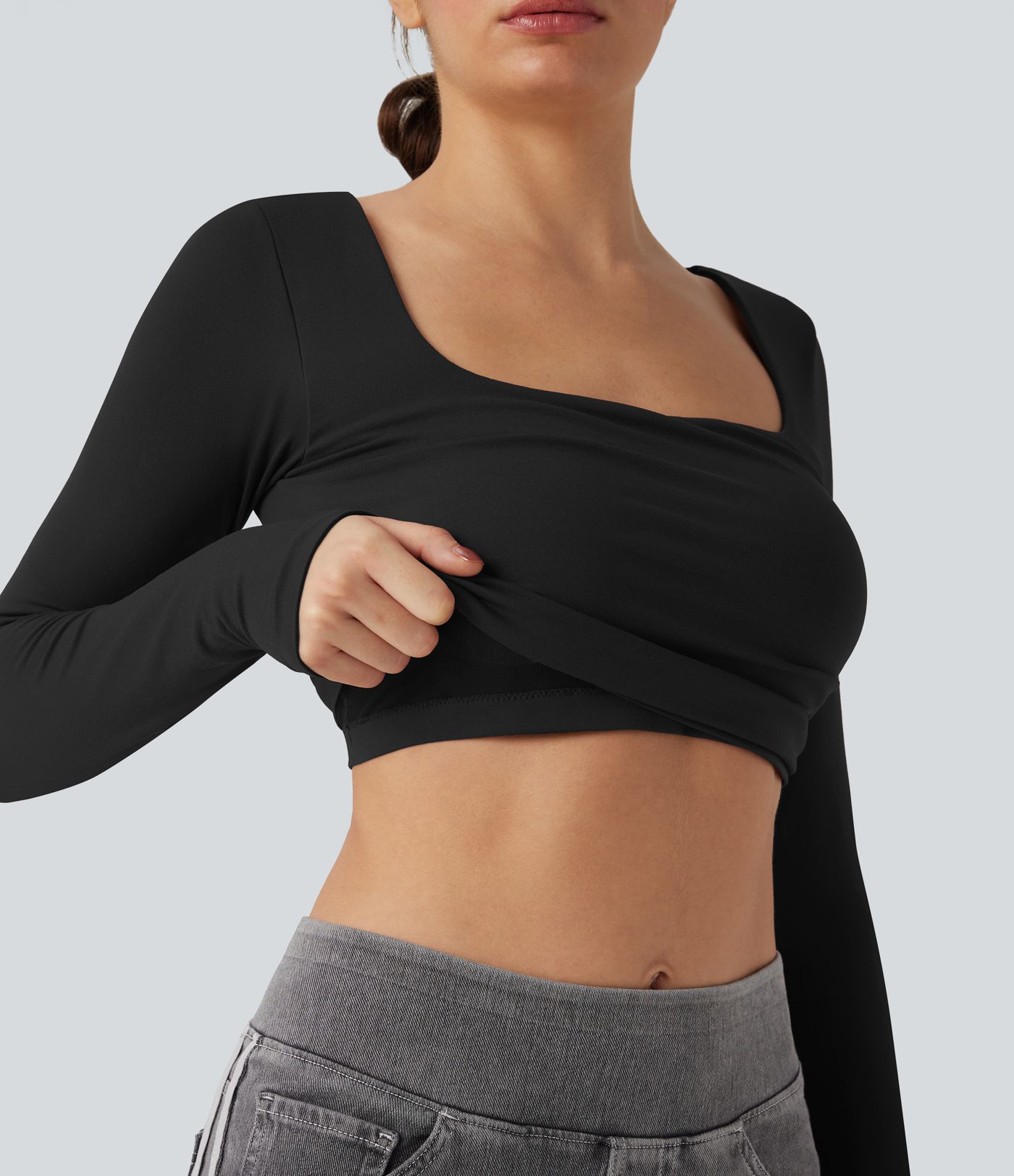 OneForm Seamless Flow Square Neck Long Sleeve 2-in-1 Yoga Sports Top