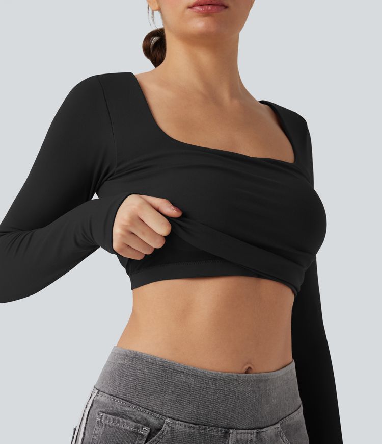 OneForm Seamless Flow Square Neck Long Sleeve 2-in-1 Yoga Sports Top