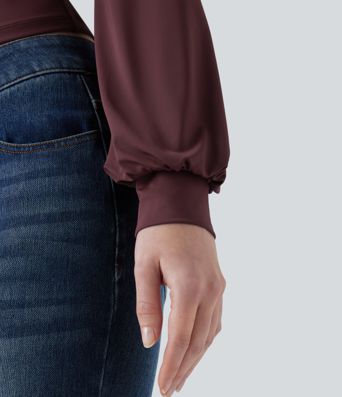 Sweetheart Neck Bishop Long Sleeve Backless Casual Blouse