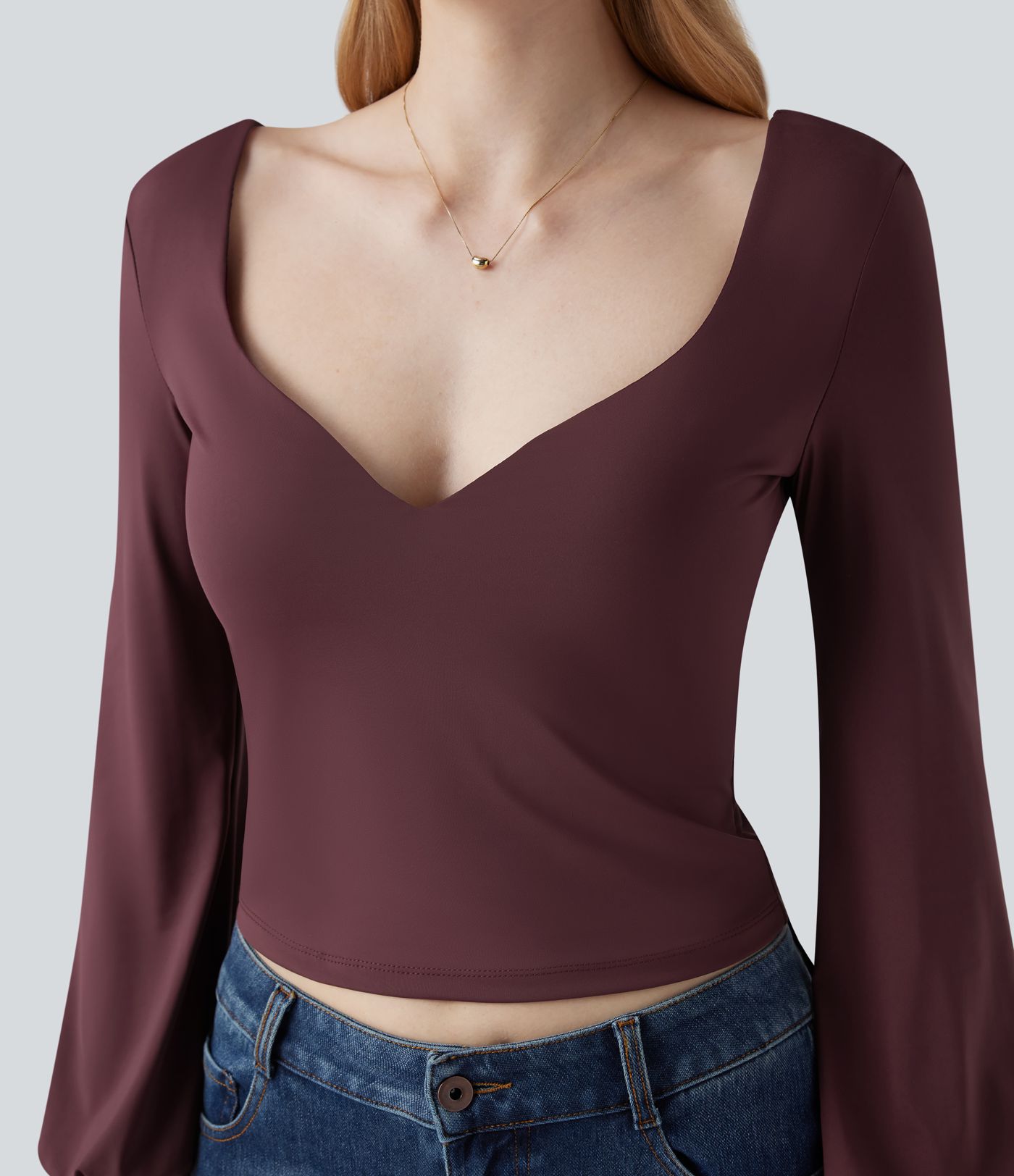 Sweetheart Neck Bishop Long Sleeve Backless Casual Blouse