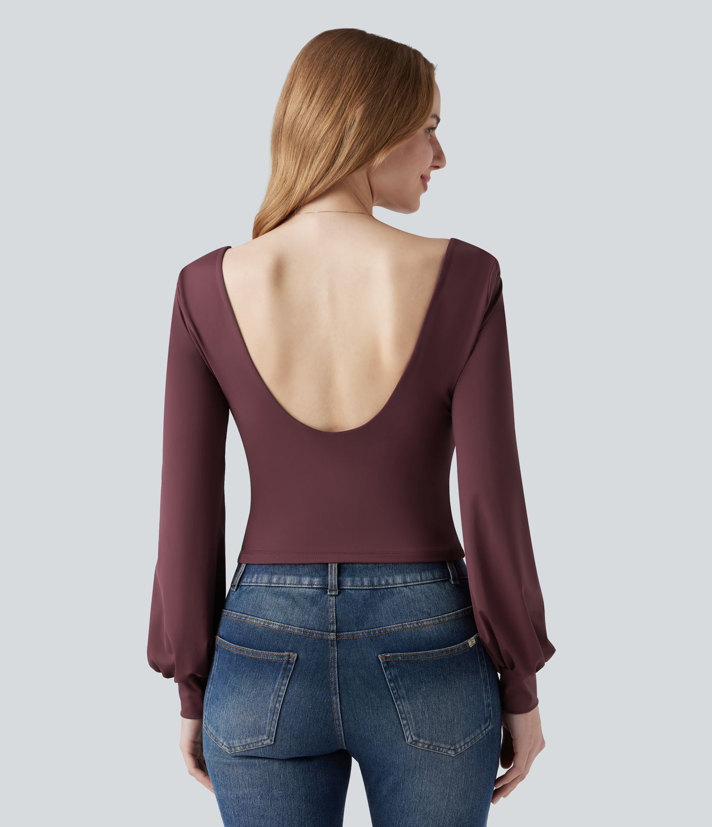 Sweetheart Neck Bishop Long Sleeve Backless Casual Blouse