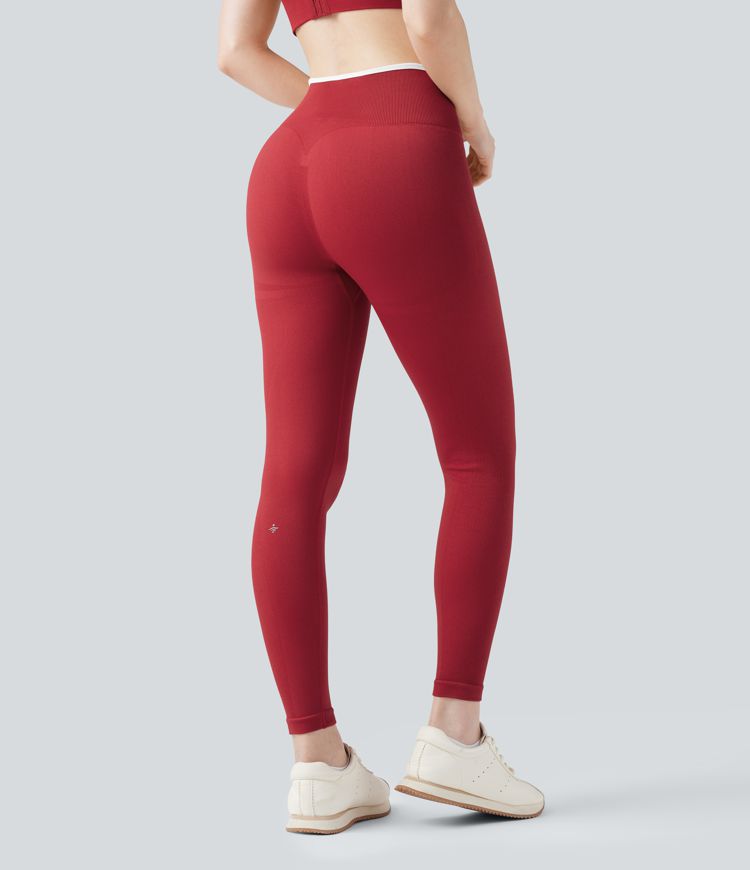 Seamless Flow High Waisted Color Block Scrunch Yoga 7/8 Leggings