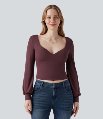 Sweetheart Neck Bishop Long Sleeve Backless Casual Blouse