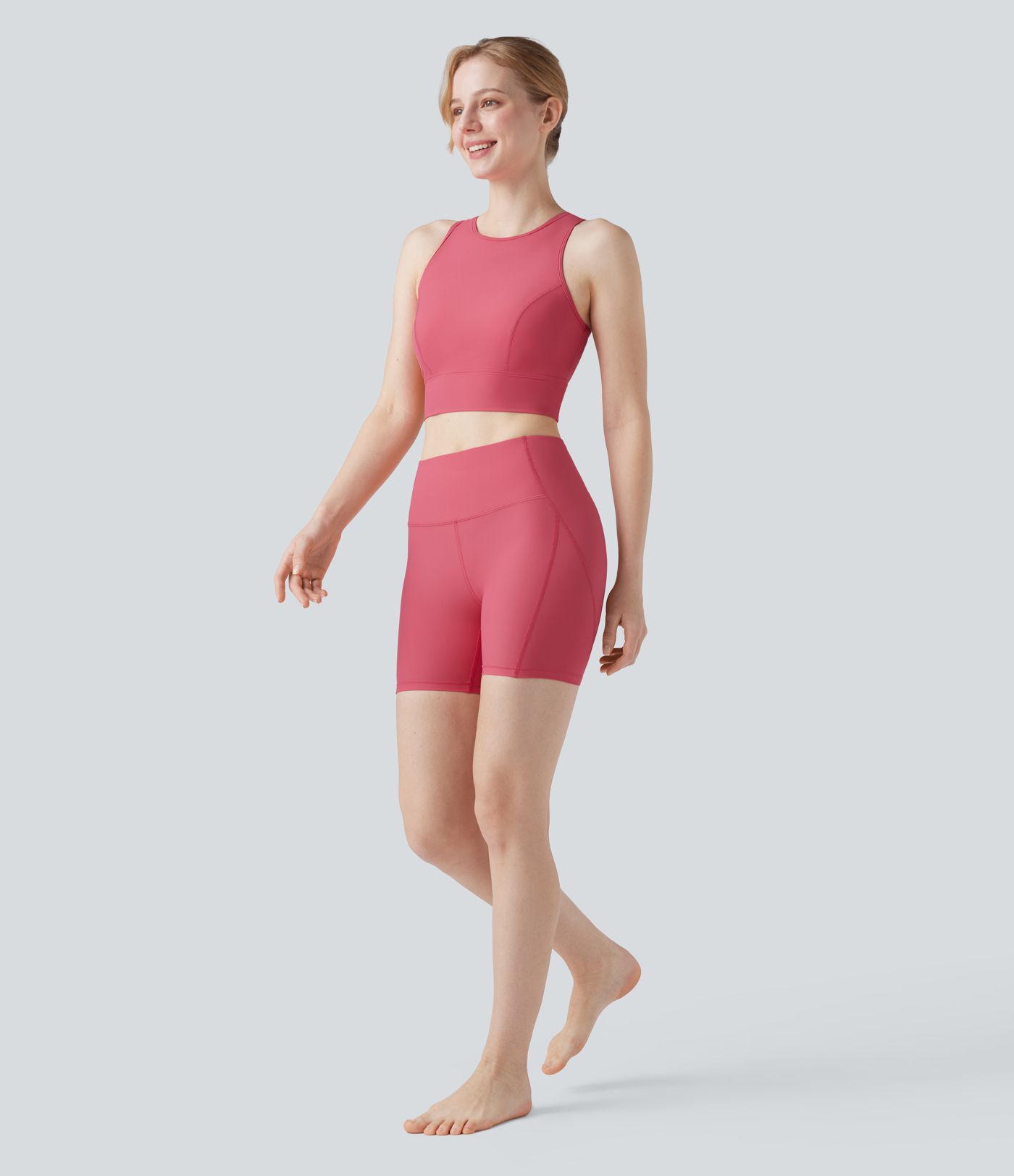 Land to Water Crisscross Back Built-in Bra Cropped Tankini Top Swimsuit