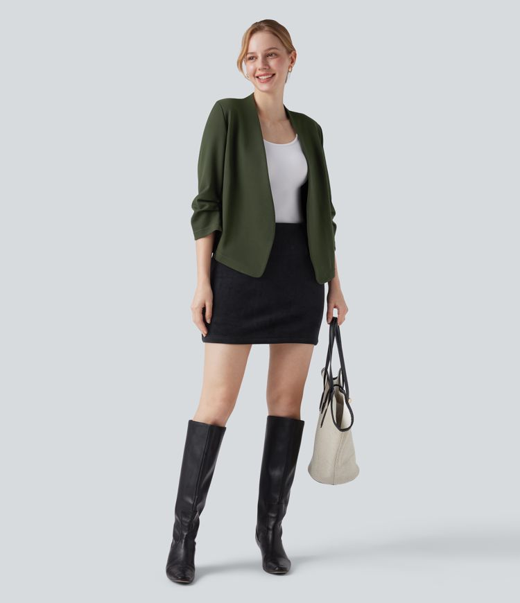 Blazer de travail résistant en ponte roma à décolleté en V et manches 3/4