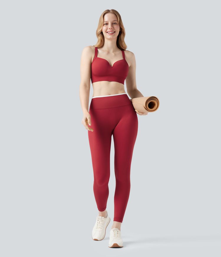 Seamless Flow High Waisted Color Block Scrunch Yoga 7/8 Leggings