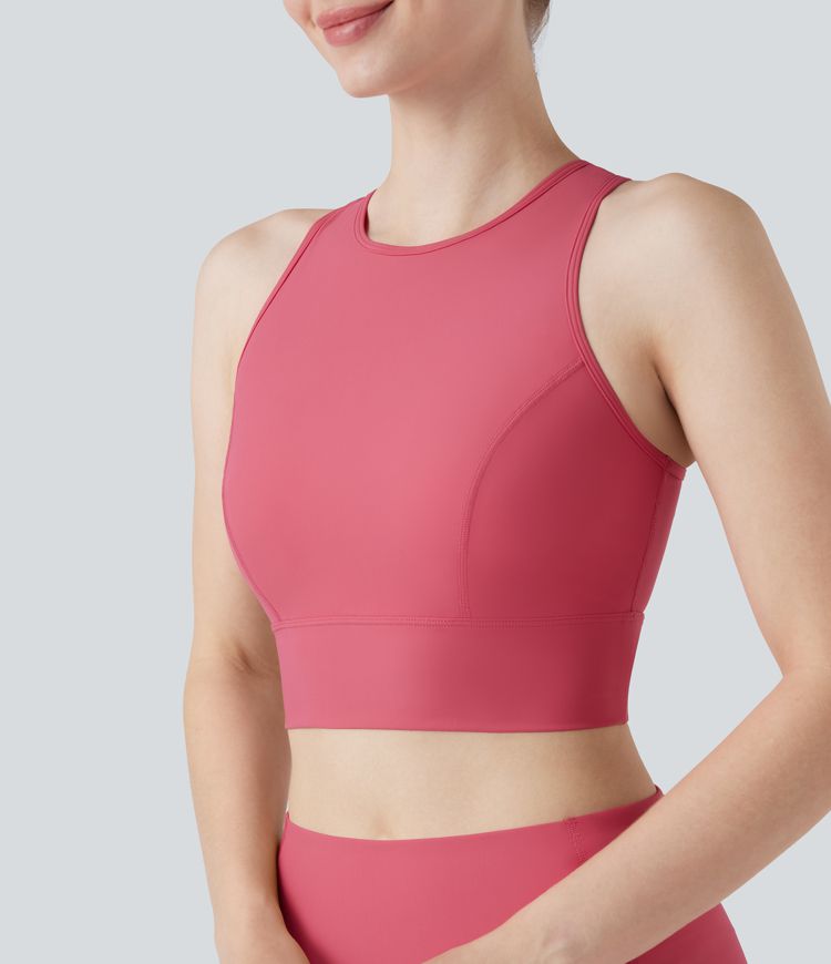 Land to Water Crisscross Back Built-in Bra Cropped Tankini Top Swimsuit