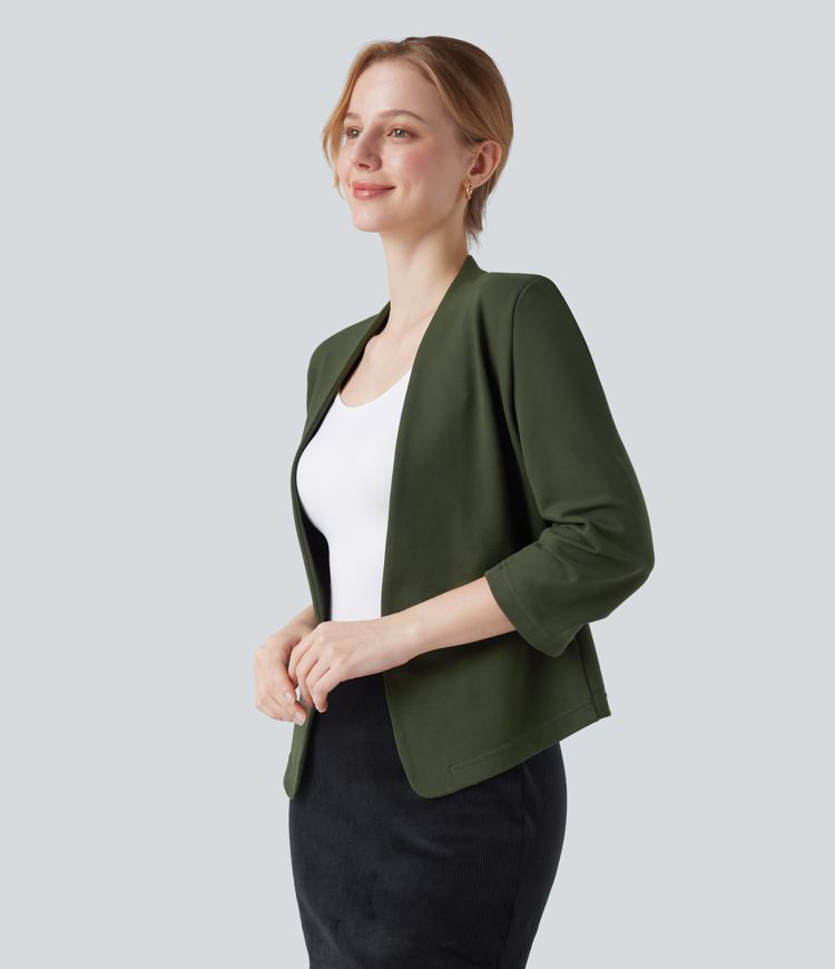 Blazer de travail résistant en ponte roma à décolleté en V et manches 3/4