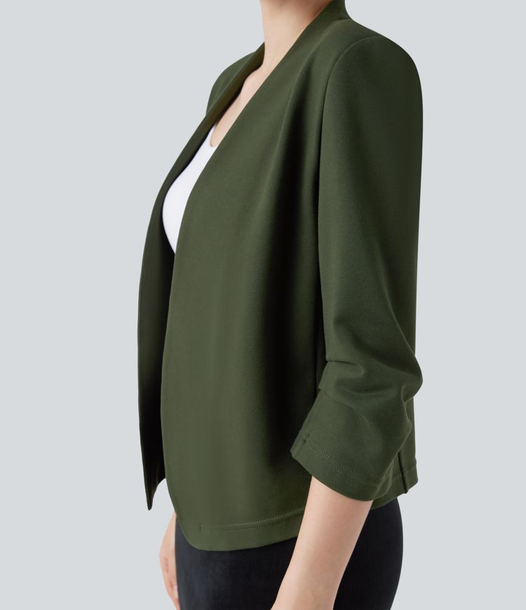 Blazer de travail résistant en ponte roma à décolleté en V et manches 3/4