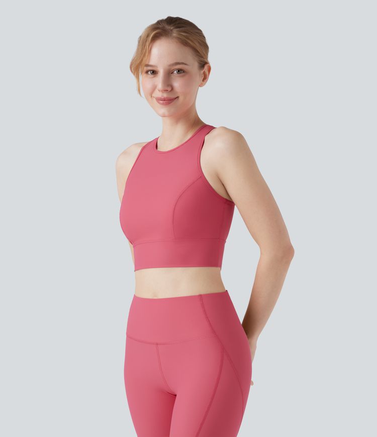 Land to Water Crisscross Back Built-in Bra Cropped Tankini Top Swimsuit