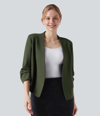 Ponte-Roma-Arbeitsblazer mit V-Ausschnitt und 3/4-Ärmeln - strapazierfähig Ponte-Roma-Arbeitsblazer mit V-Ausschnitt und 3/4-Ärmeln - strapazierfähig