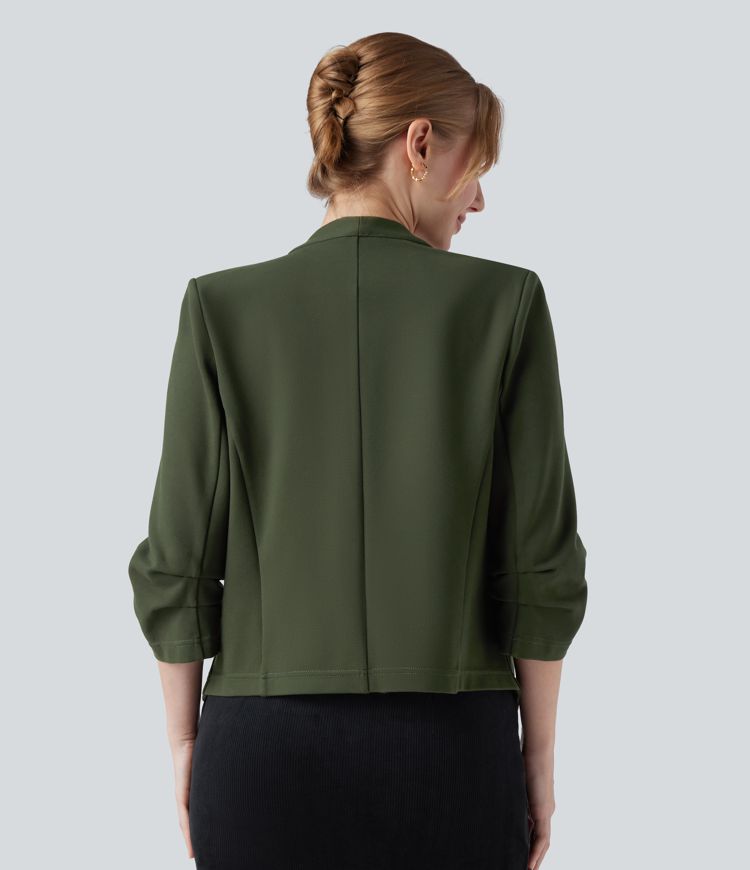 Blazer de travail résistant en ponte roma à décolleté en V et manches 3/4