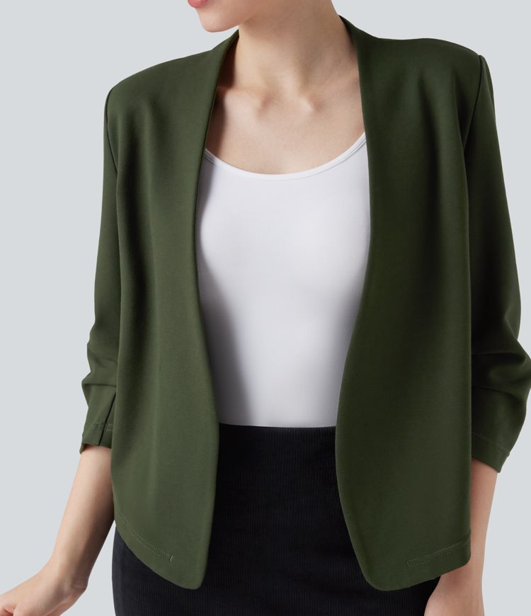 Blazer de travail résistant en ponte roma à décolleté en V et manches 3/4