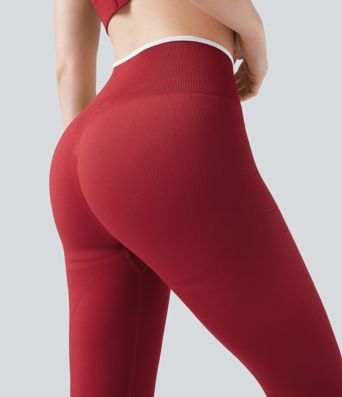 Seamless Flow High Waisted Color Block Scrunch Yoga 7/8 Leggings