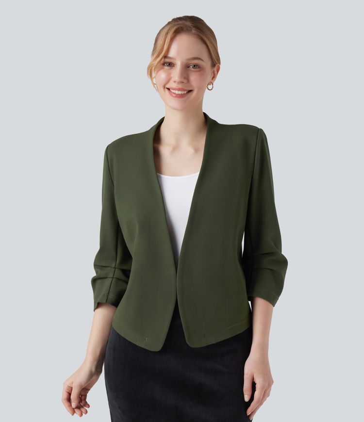 Blazer de travail résistant en ponte roma à décolleté en V et manches 3/4