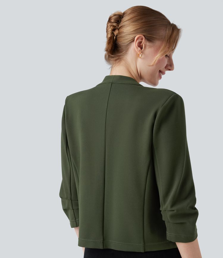 Blazer de travail résistant en ponte roma à décolleté en V et manches 3/4