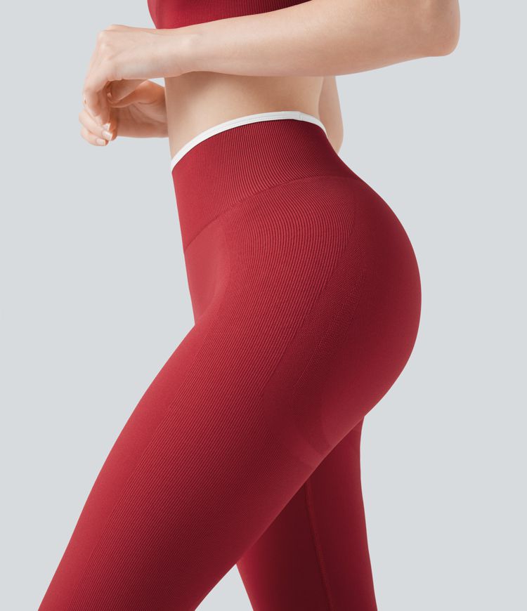 Seamless Flow High Waisted Color Block Scrunch Yoga 7/8 Leggings