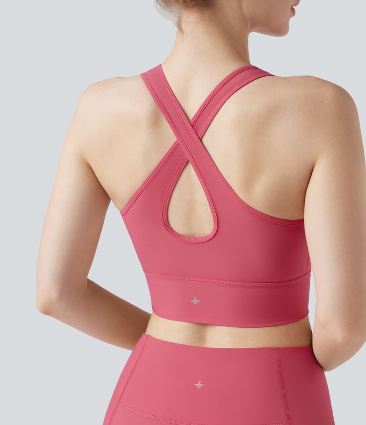 Land to Water Crisscross Back Built-in Bra Cropped Tankini Top Swimsuit