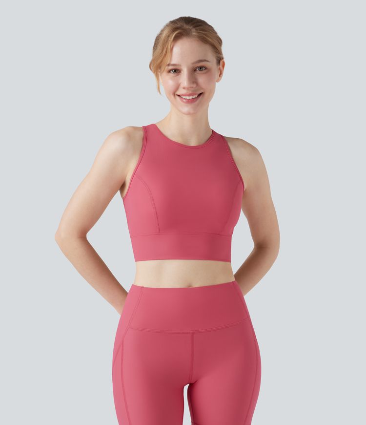 Land to Water Crisscross Back Built-in Bra Cropped Tankini Top Swimsuit