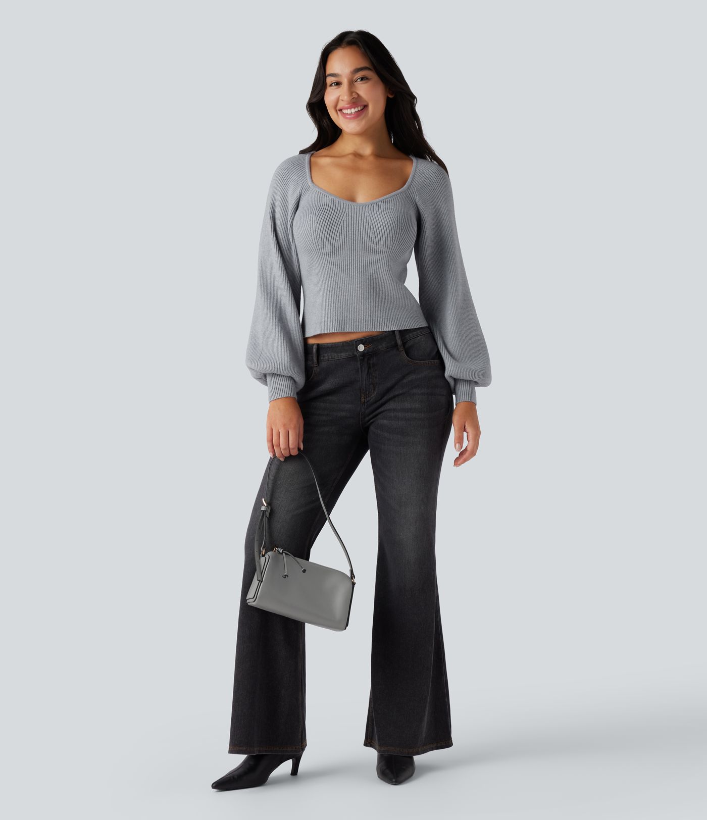 Queen Anne Neck Long Sleeve Casual Jumper