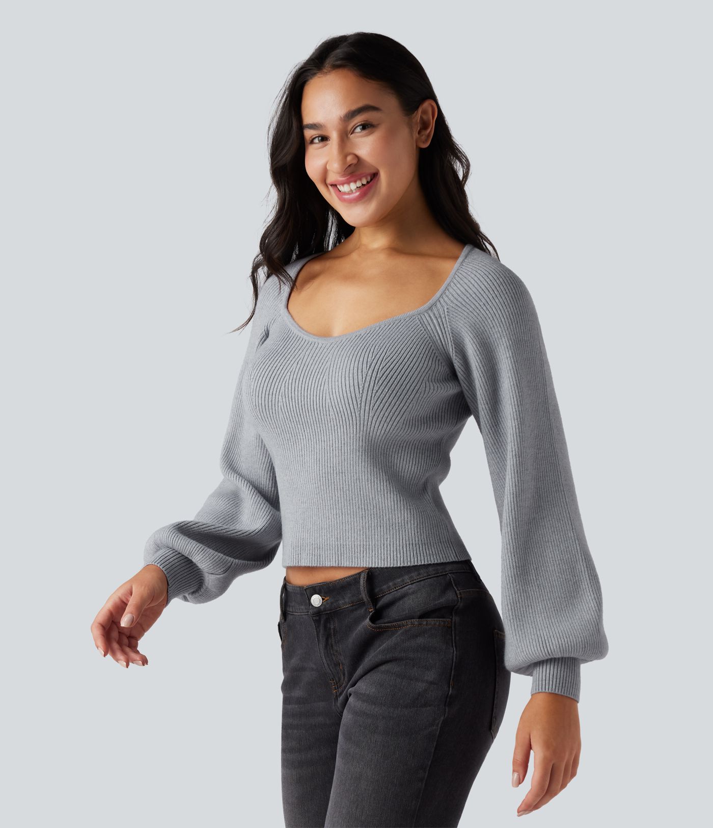 Queen Anne Neck Long Sleeve Casual Jumper