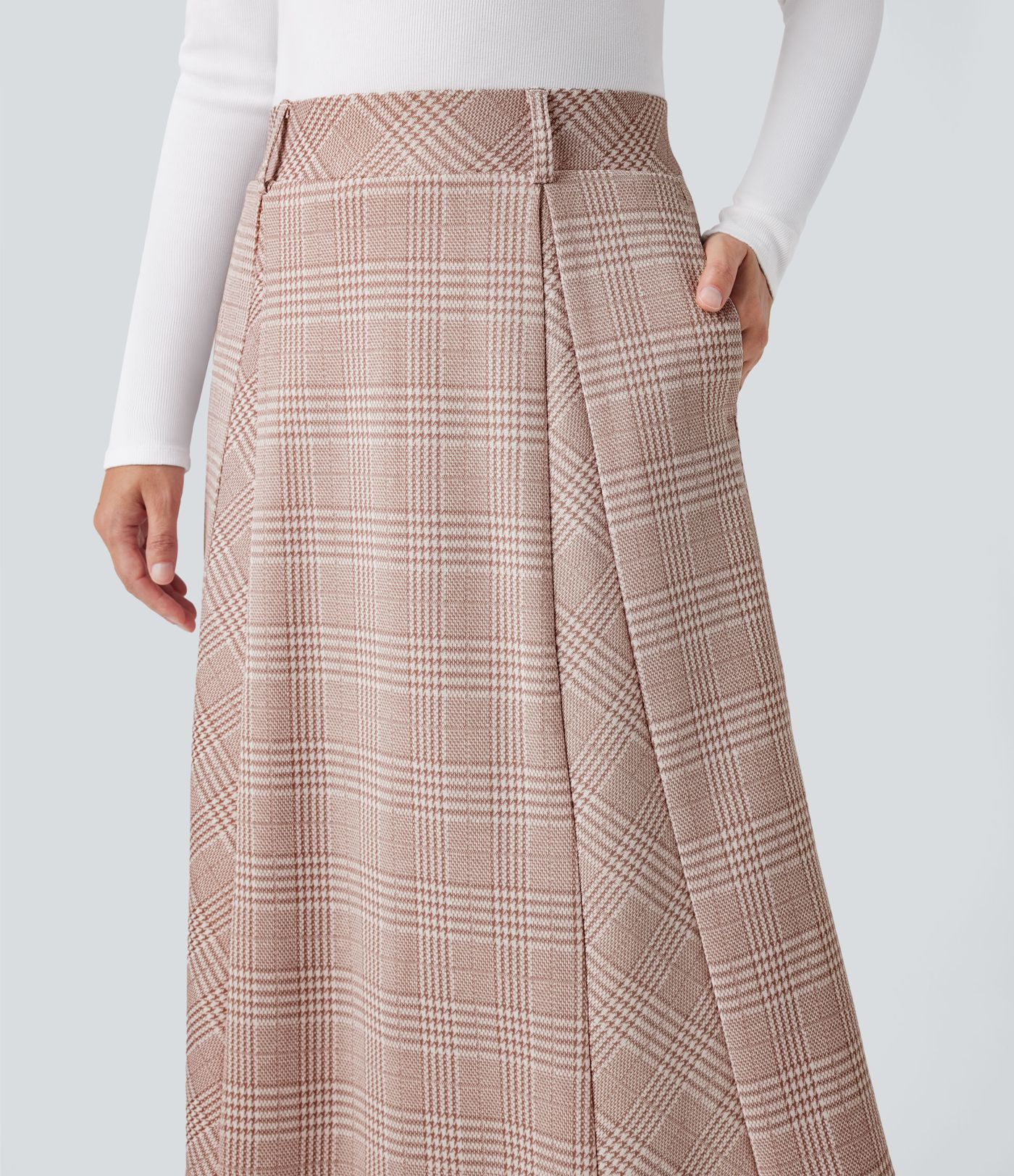 Falda midi de trabajo de talle alto y corte en línea A, con estampado pata de gallo y bolsillos