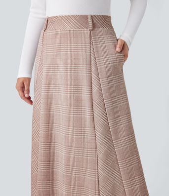 Falda midi de trabajo de talle alto y corte en línea A, con estampado pata de gallo y bolsillos