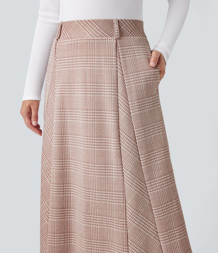 Falda midi de trabajo de talle alto y corte en línea A, con estampado pata de gallo y bolsillos