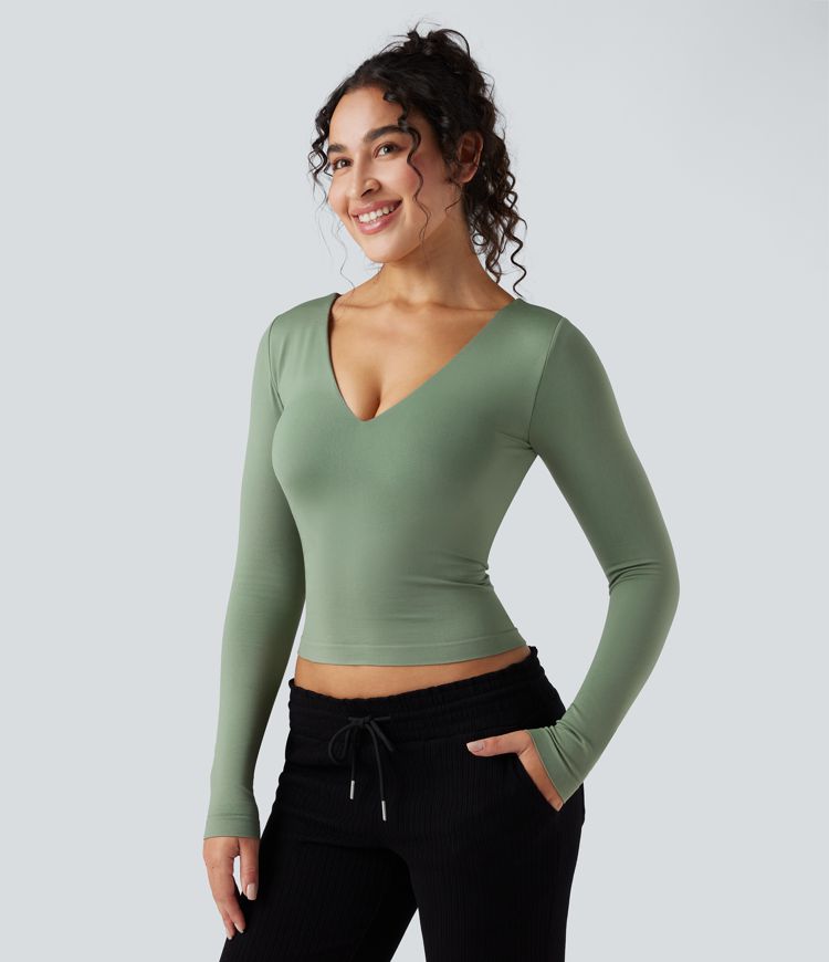 Seamless Flow V-neck Long Sleeve Yoga Sports Top
