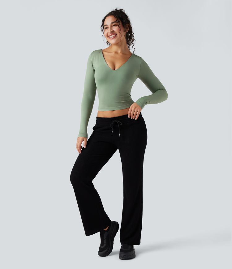 Seamless Flow V-neck Long Sleeve Yoga Sports Top