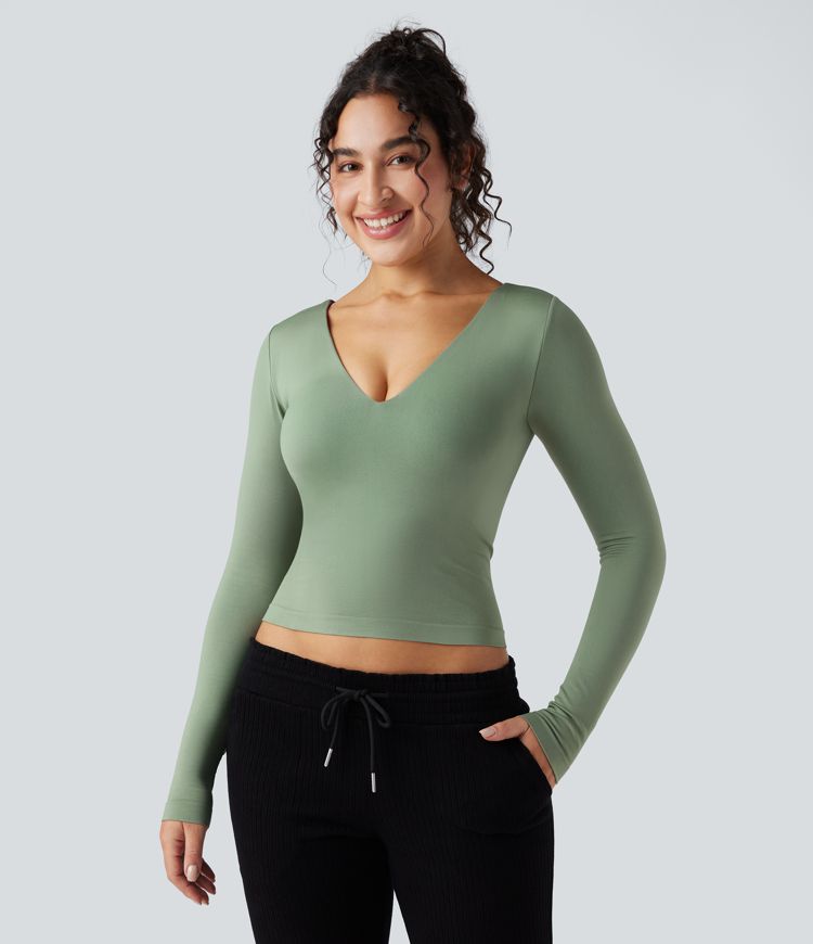Seamless Flow V-neck Long Sleeve Yoga Sports Top