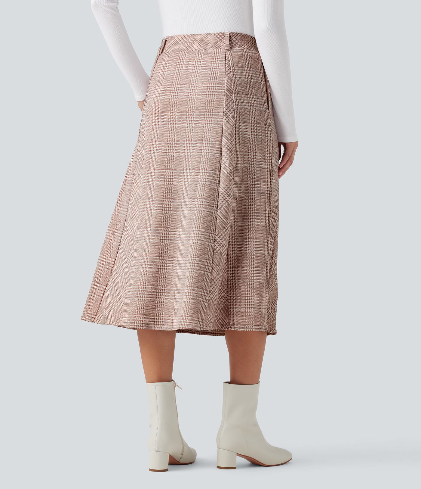 Falda midi de trabajo de talle alto y corte en línea A, con estampado pata de gallo y bolsillos