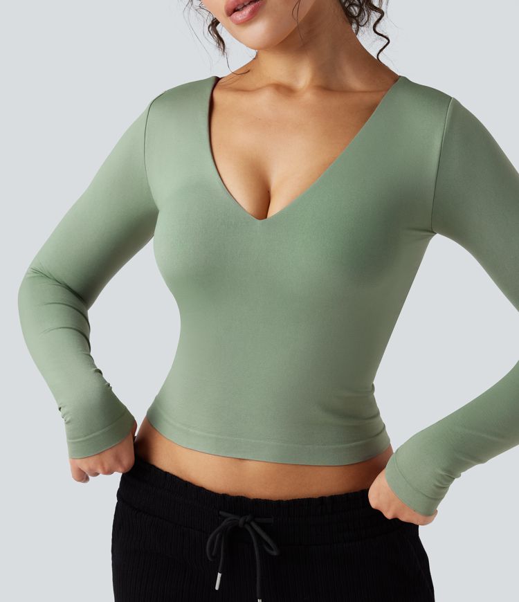 Seamless Flow V-neck Long Sleeve Yoga Sports Top