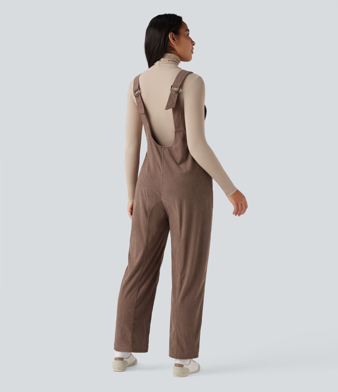 V Neck Corduroy Casual Dungarees with Pockets