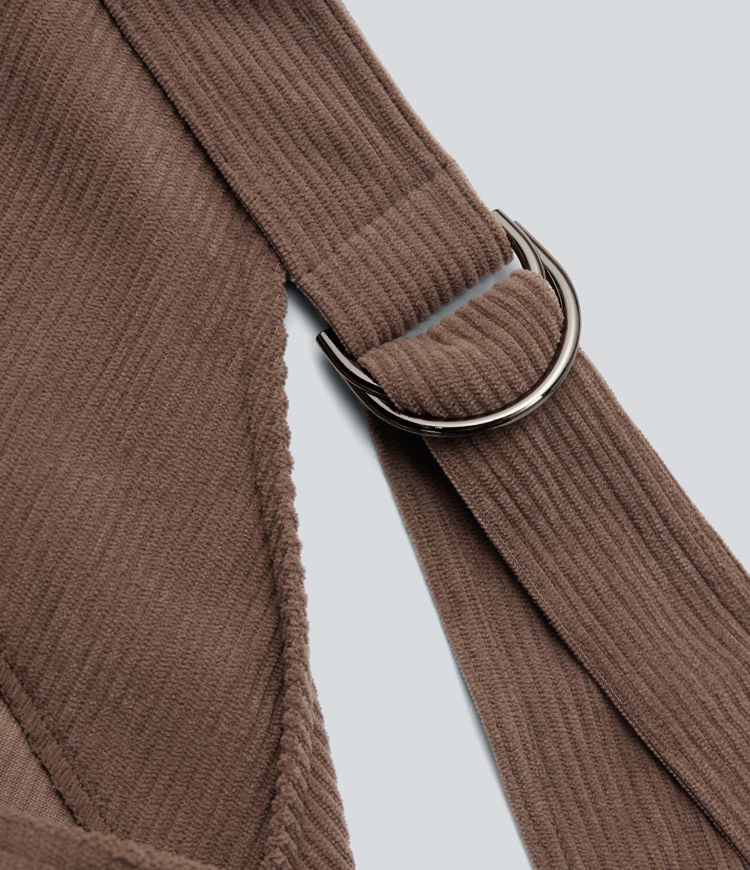 V Neck Corduroy Casual Dungarees with Pockets