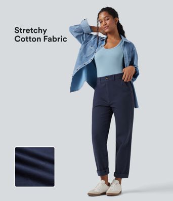 Lässige Chino-Hose aus Baumwolle mit mittelhohem Bund und Seitentaschen