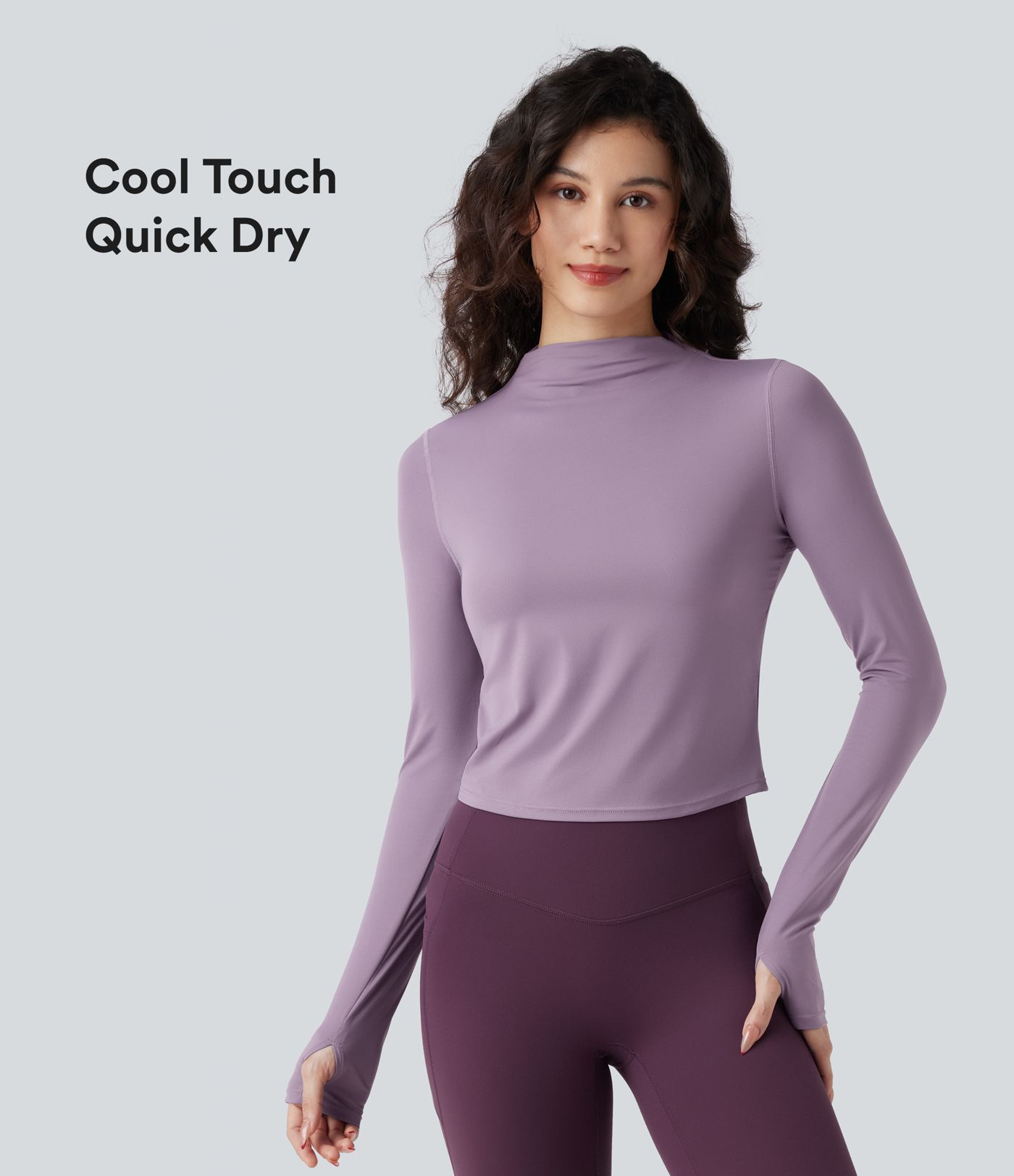 Halara UltraSculpt™ - Yoga-Sport-Top mit Stehkragen, langen Ärmeln, Daumenlöchern und Cool-Touch - schnelltrocknend, UPF50+