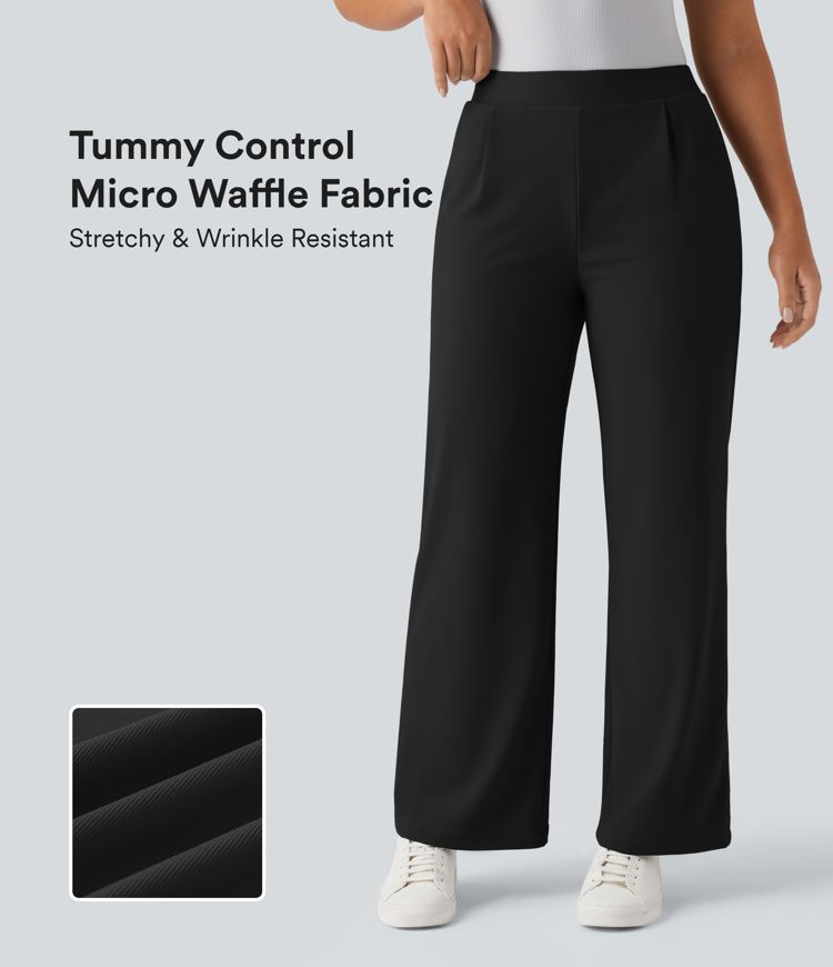 Pantalon tailleur large gainant sculptant taille haute en micro-gaufré avec poches Halara Flex™