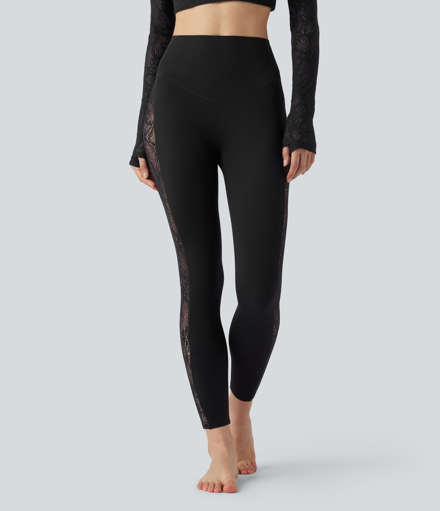Legging de yoga gainant taille haute avec dentelle contrastée et poche Halara UltraSculpt™