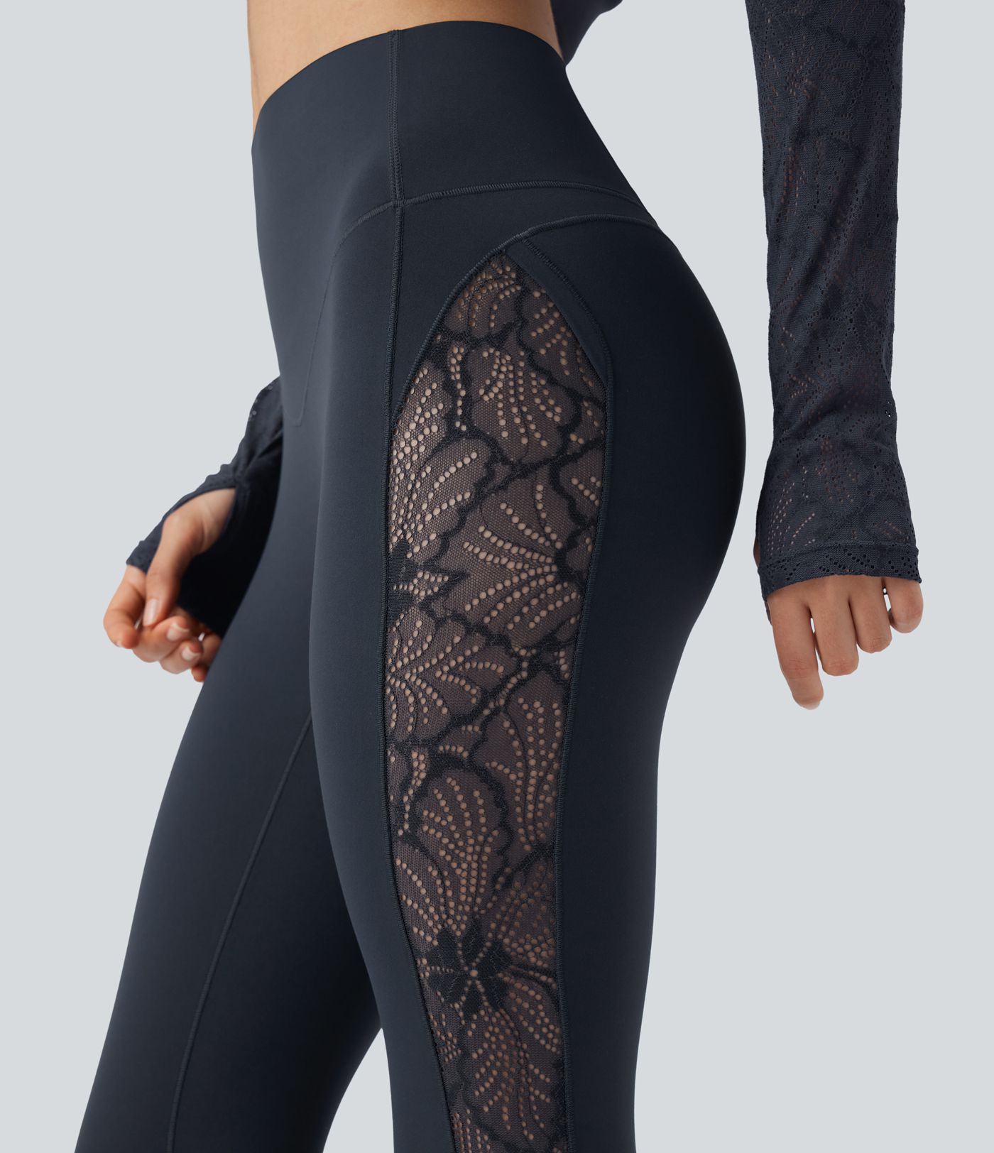 Halara UltraSculpt™ High Waisted Tummy Control Contrast Lace Yoga Leggings with Pocket