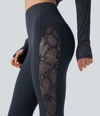 Halara UltraSculpt™ High Waisted Tummy Control Contrast Lace Yoga Leggings with Pocket