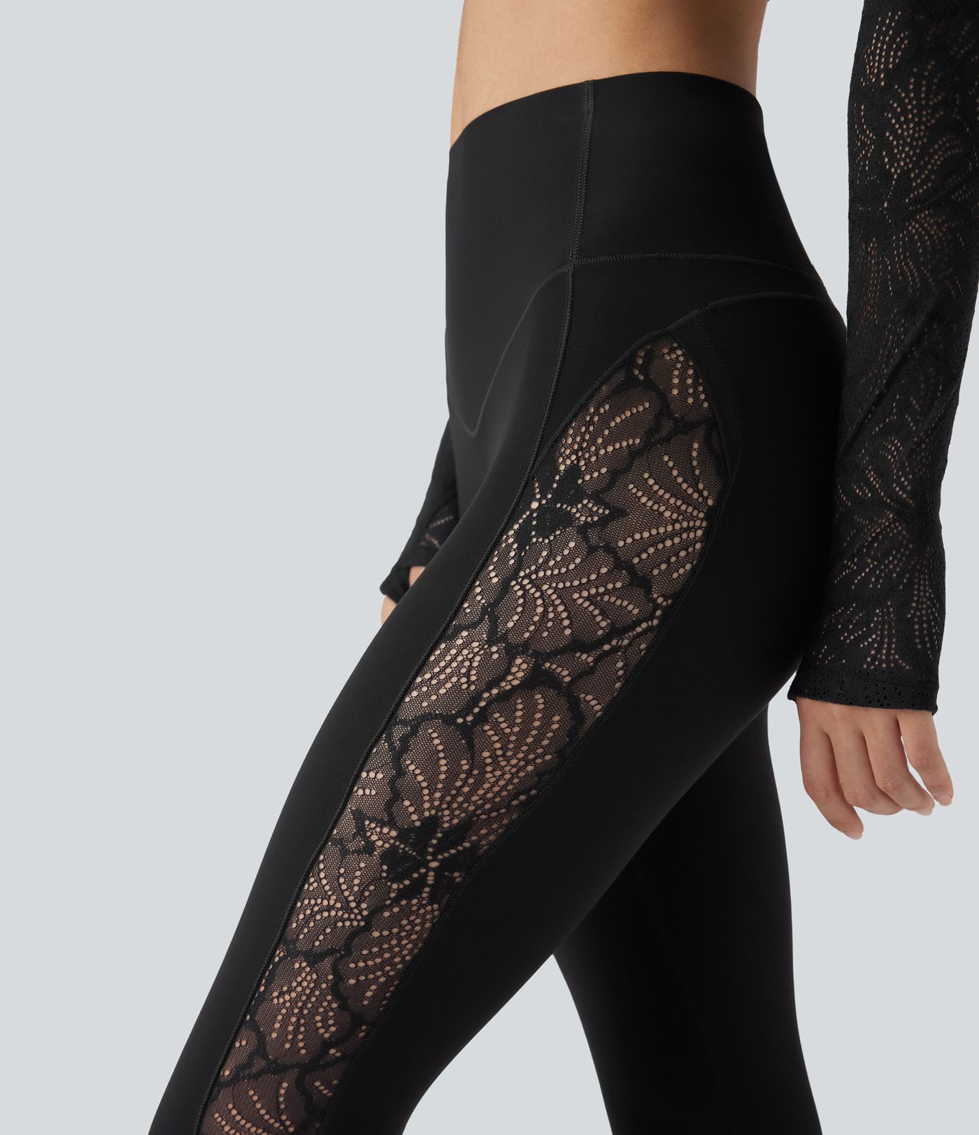 Legging de yoga gainant taille haute avec dentelle contrastée et poche Halara UltraSculpt™