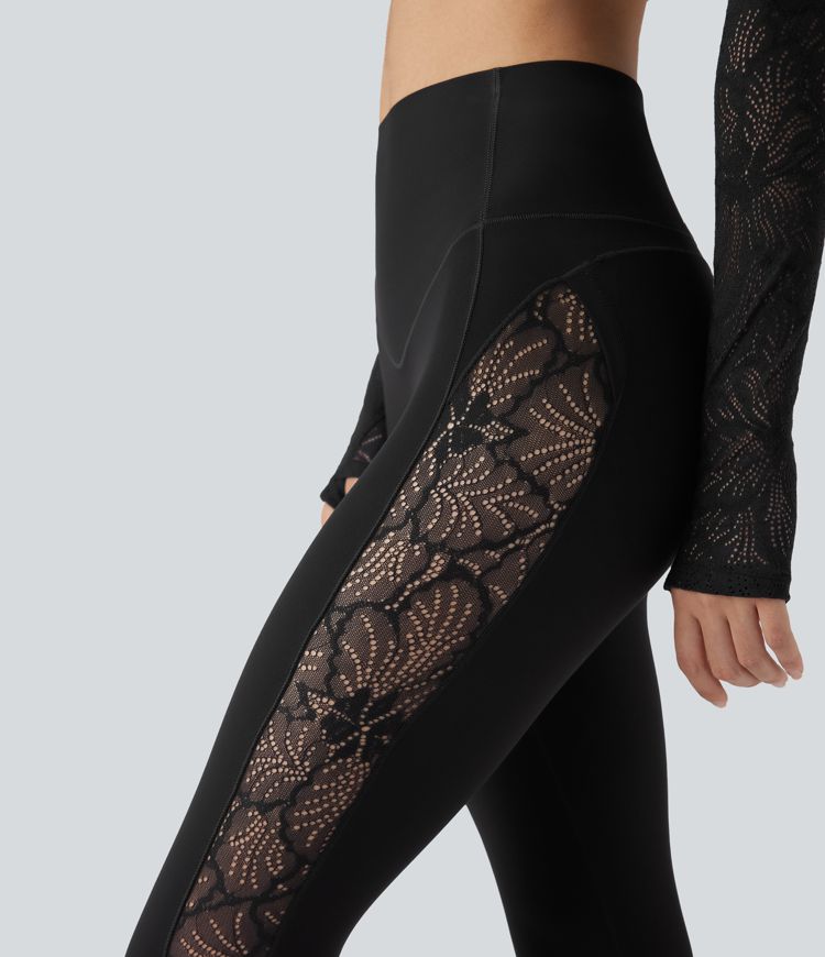 Legging de yoga gainant taille haute avec dentelle contrastée et poche Halara UltraSculpt™