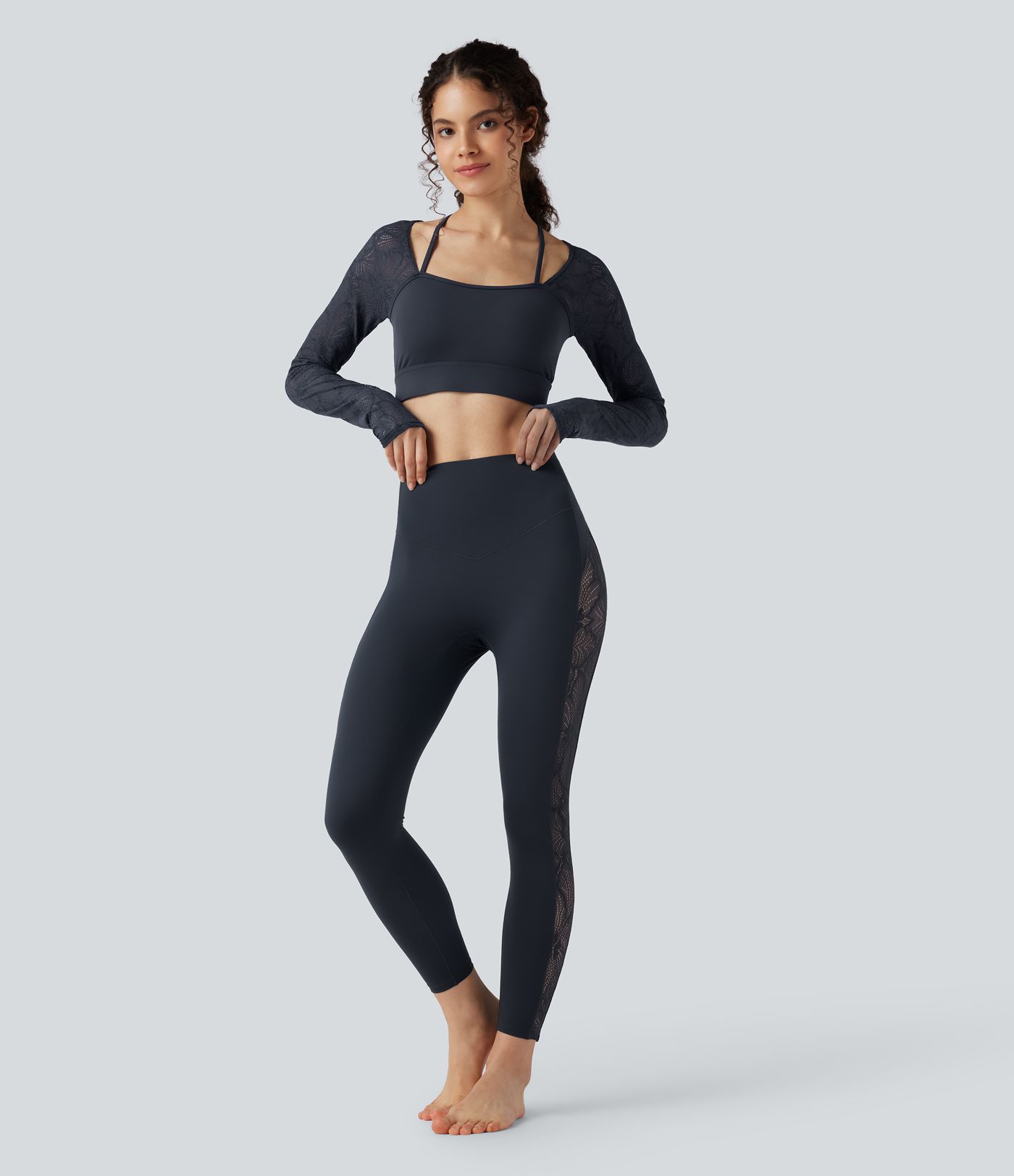 Halara UltraSculpt™ High Waisted Tummy Control Contrast Lace Yoga Leggings with Pocket