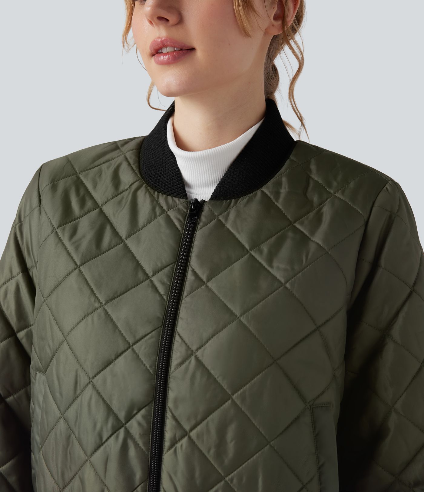 Zip Fly Casual Padded Bomber Jacket with Pockets