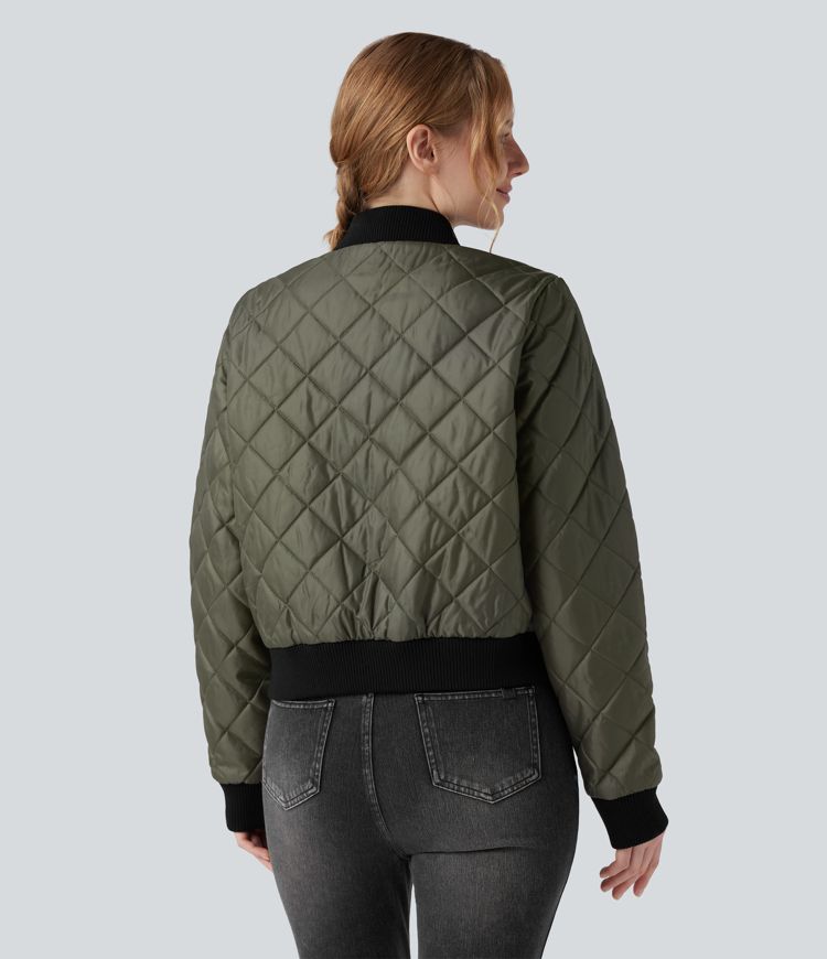 Zip Fly Casual Padded Bomber Jacket with Pockets