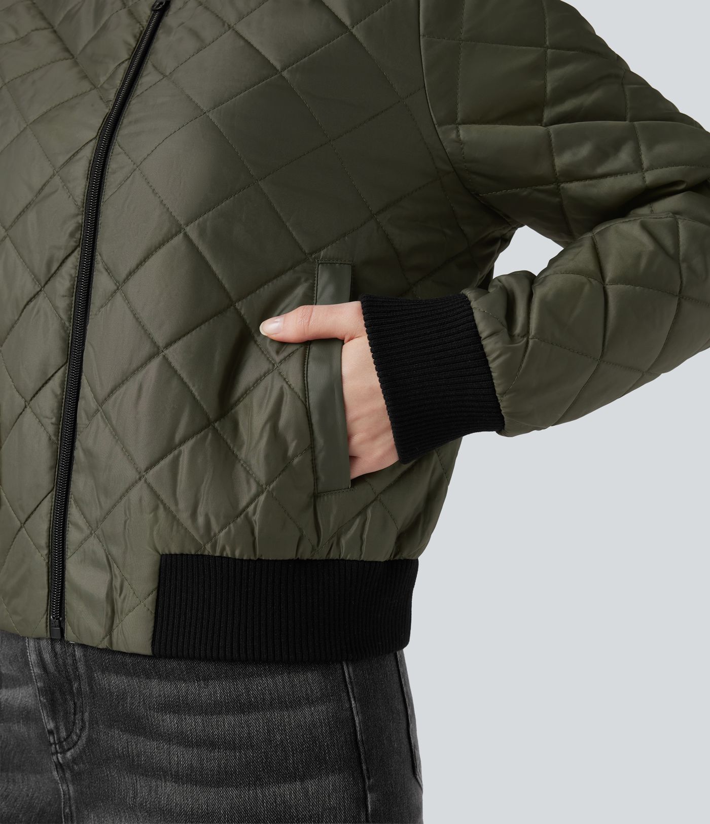 Zip Fly Casual Padded Bomber Jacket with Pockets