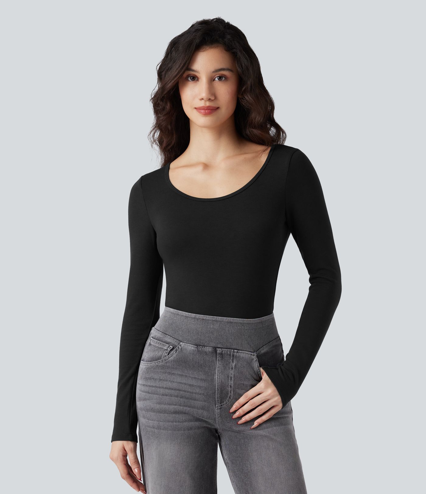 Halara HeatCore Scoop Neck Long Sleeve Skinny Casual Warming Bodysuit
